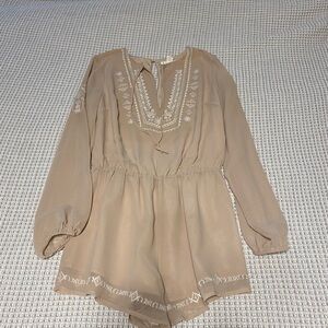 Blush Embroidered Long Sleeve Romper